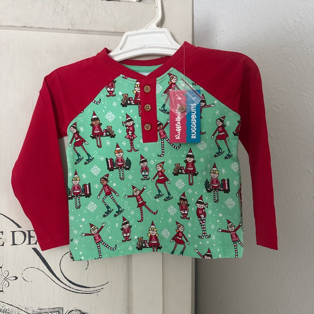 NWT Ruggedbutts/Rufflebutts Adorable Unisex Elf Henley Top